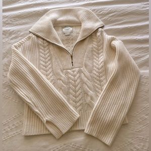A&F Merino Wool Blend Cable Half Zip - White / Cream - Small